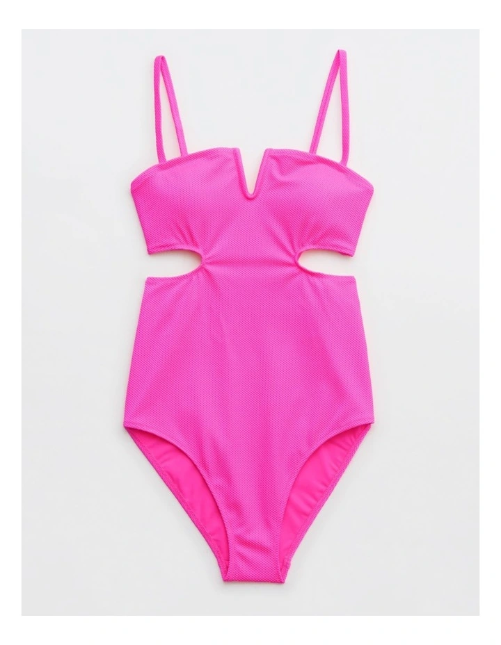 Shine Pique V Wire Cut Out Swimsuit in Pink Infusion
