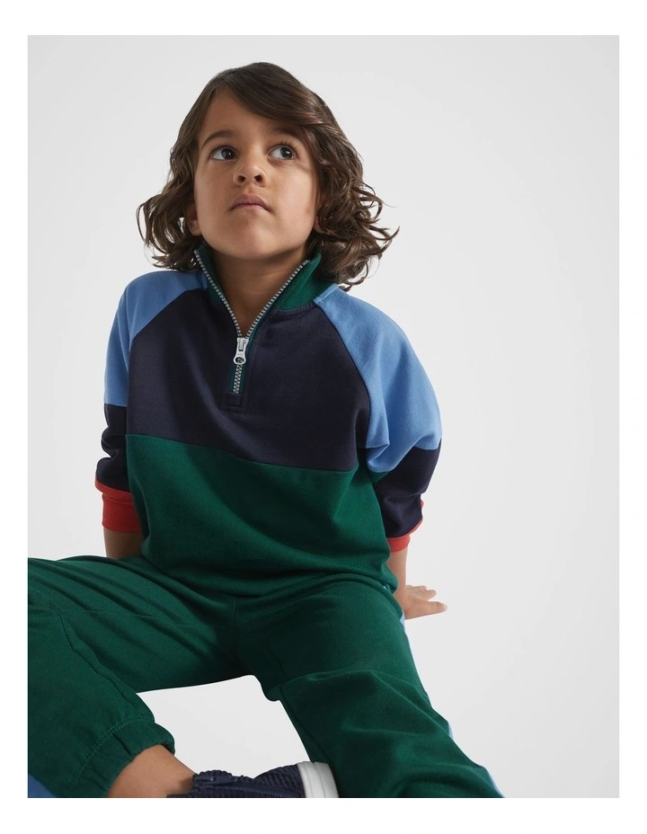 Colourblock Zip Sweat Top in Ivy Multi
