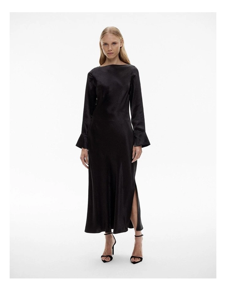 Acetate Long Sleeve Midi Dress in Black