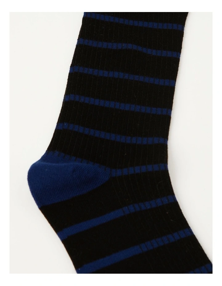 Bamboo Ribbed Stripe Sock in Black