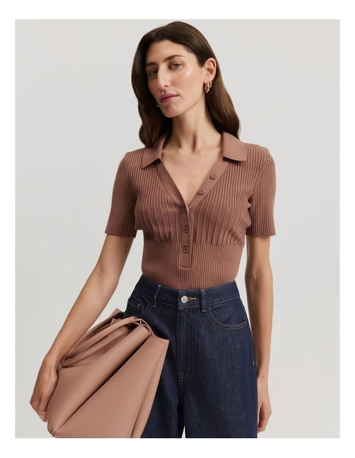 Variegated Rib Top in Biscuit