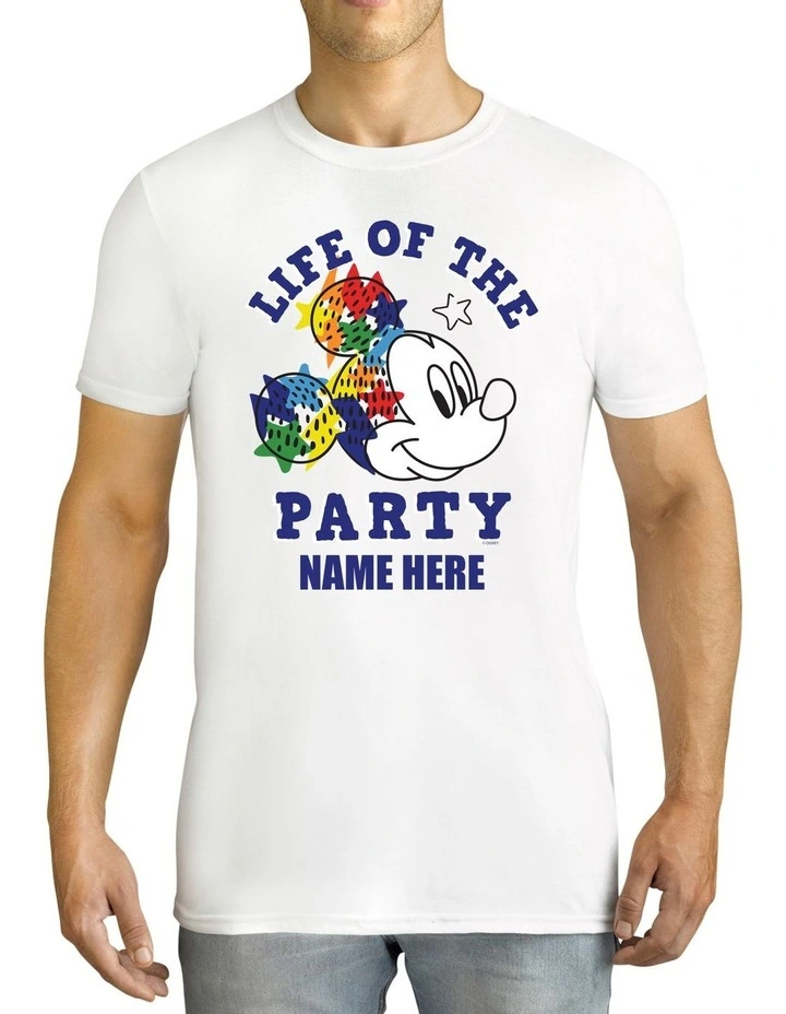 Men's Disney Mickey Mouse Life of the Party Personalised Cotton T Shirt