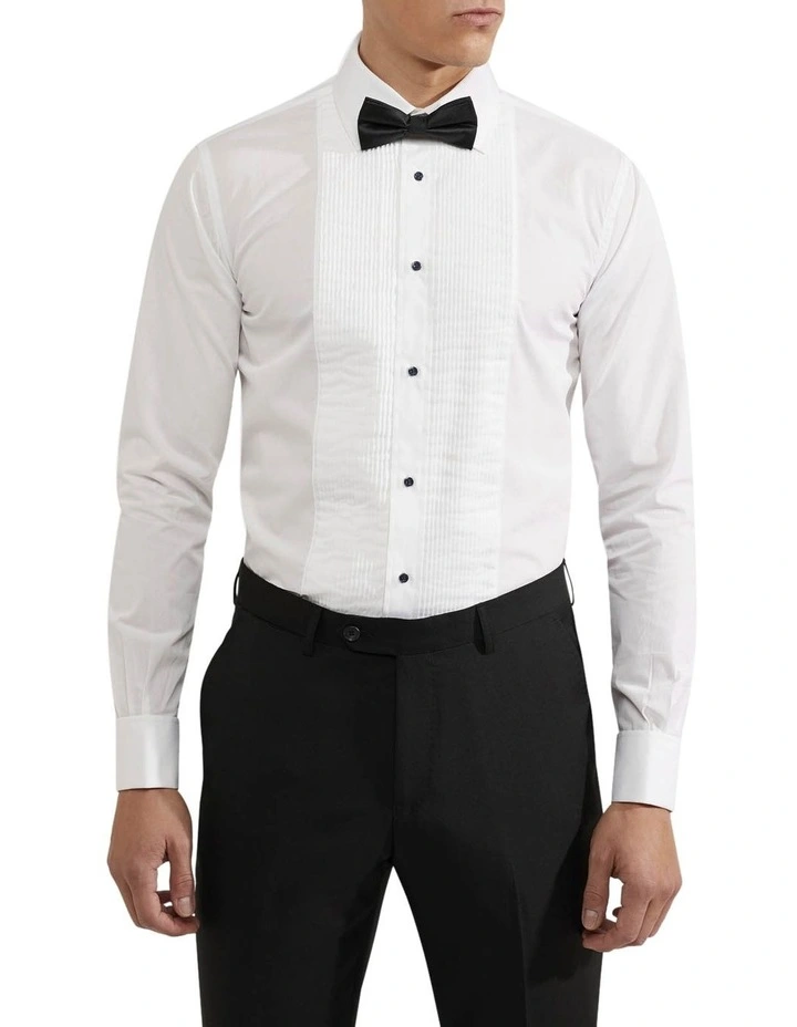 Dinner Shirt With Front Pleats in White