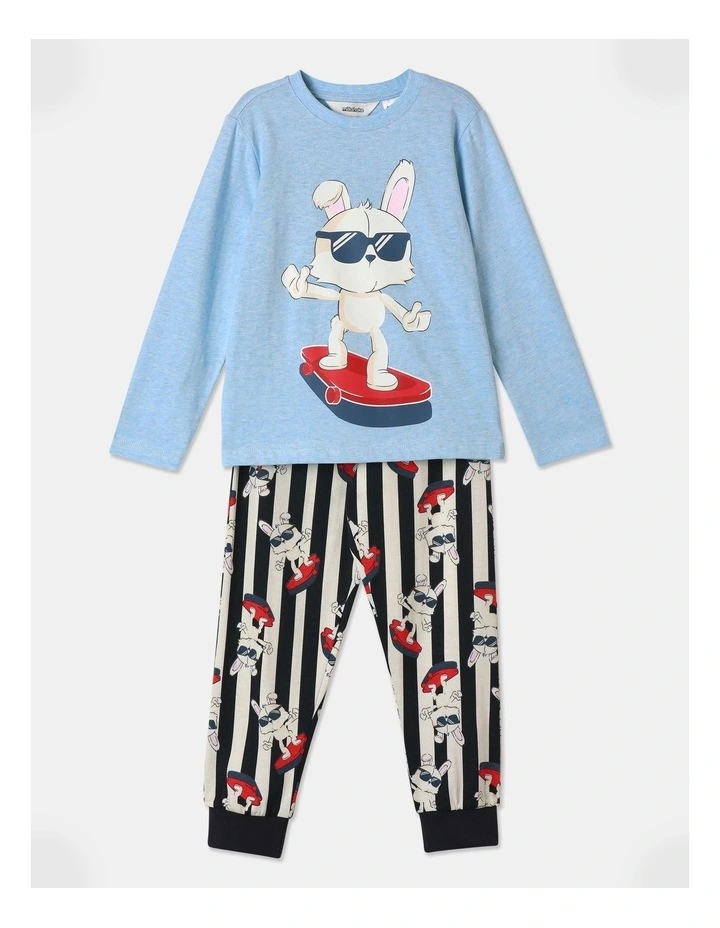 Essential Skate Bunny Pyjama Set in Dusty Blue