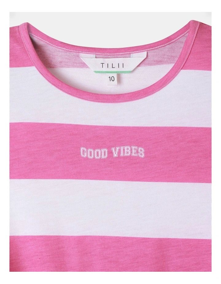 Knit Viscose Tie Front Tee in Pink
