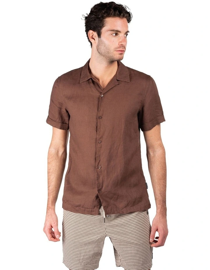 Camper Short Sleeve Linen Shirt in Brown