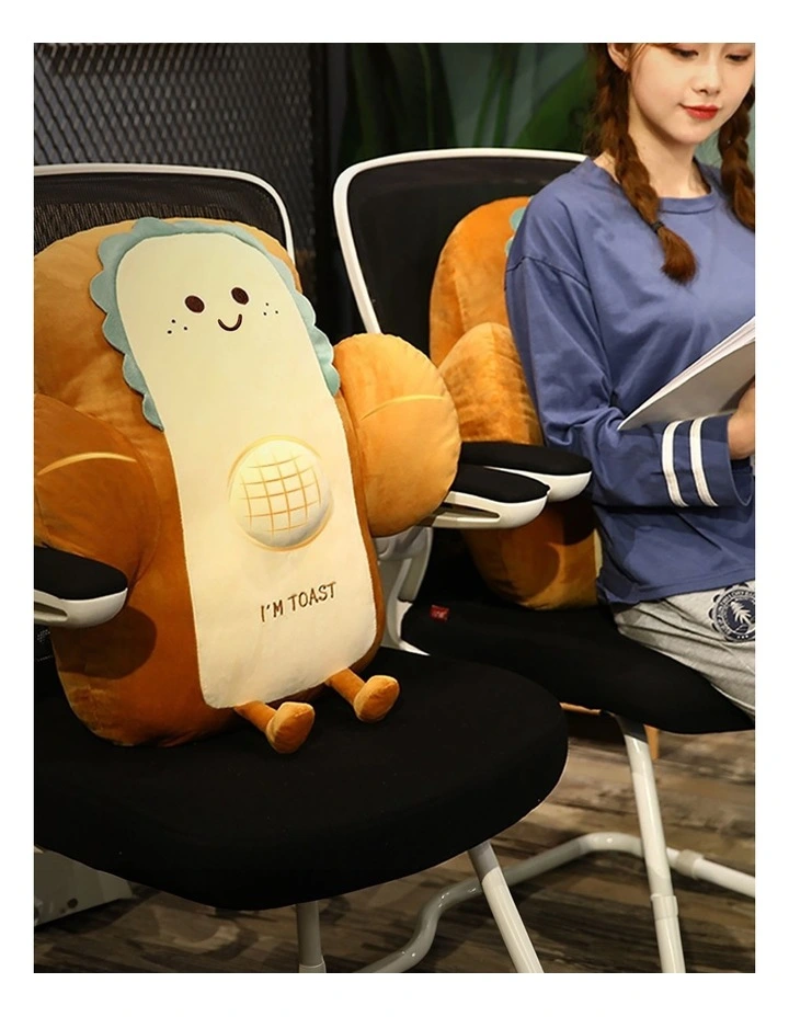 Smiley Face Toast Bread Cushion 48cm in Beige