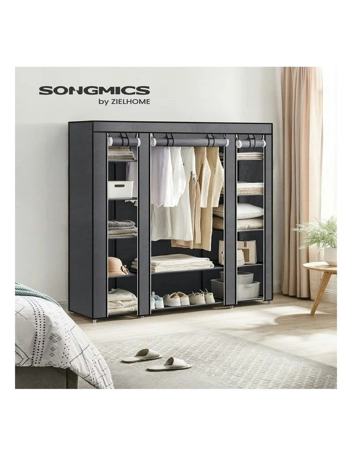 Portable Closet Wardrobe Storage Cabinet Organiser Unit with Shelves in Grey