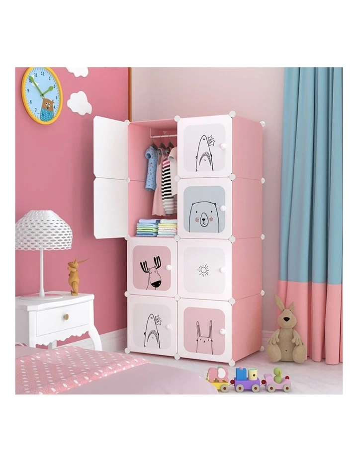 Portable Foldable Closet Wardrobe 8 Cubes in Pink