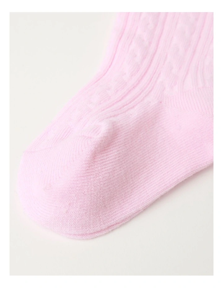 Cable Knit Tights in Light Pink