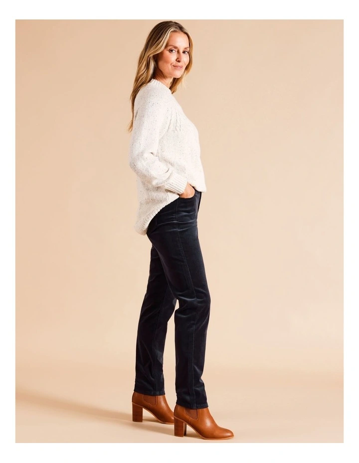 Recycled Cotton Blend 5 Pocket Stretch Cord Pant in Navy