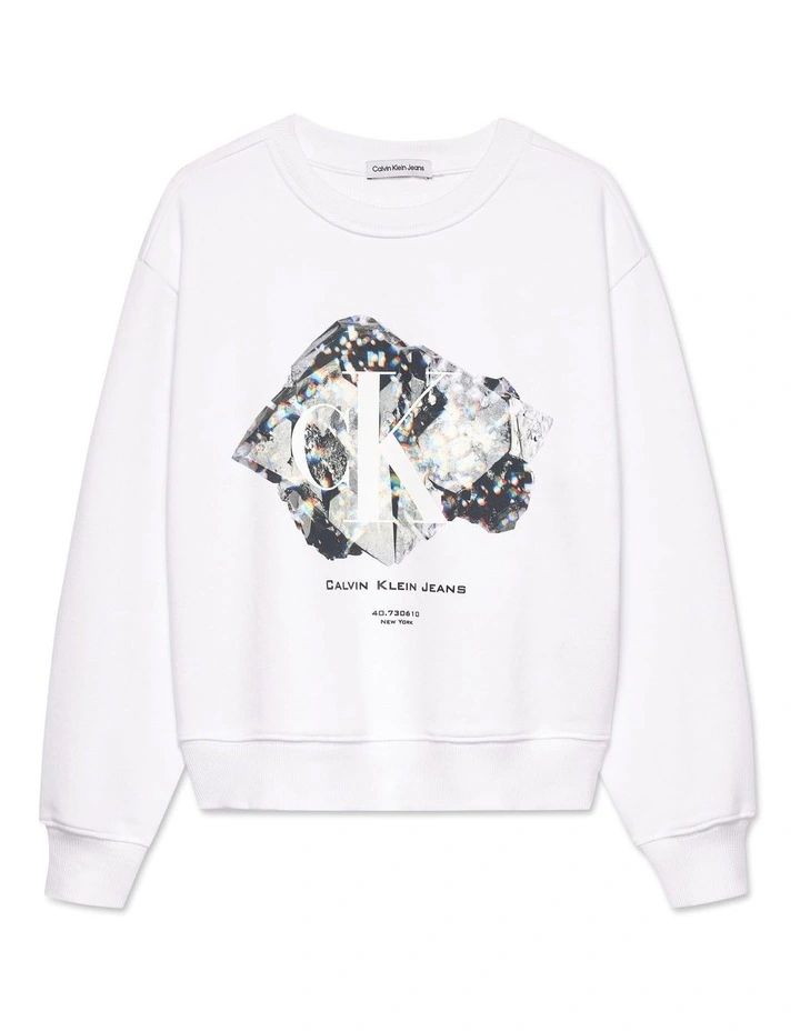 Crystal Graphic Cotton Sweatshirt in Bright White