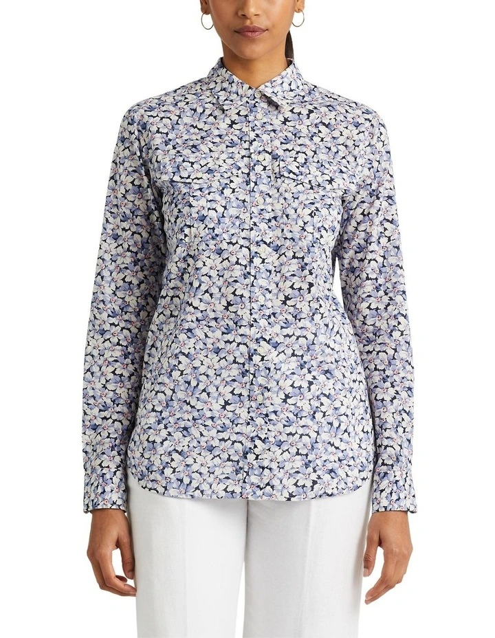 Floral Cotton Voile Shirt in Blue