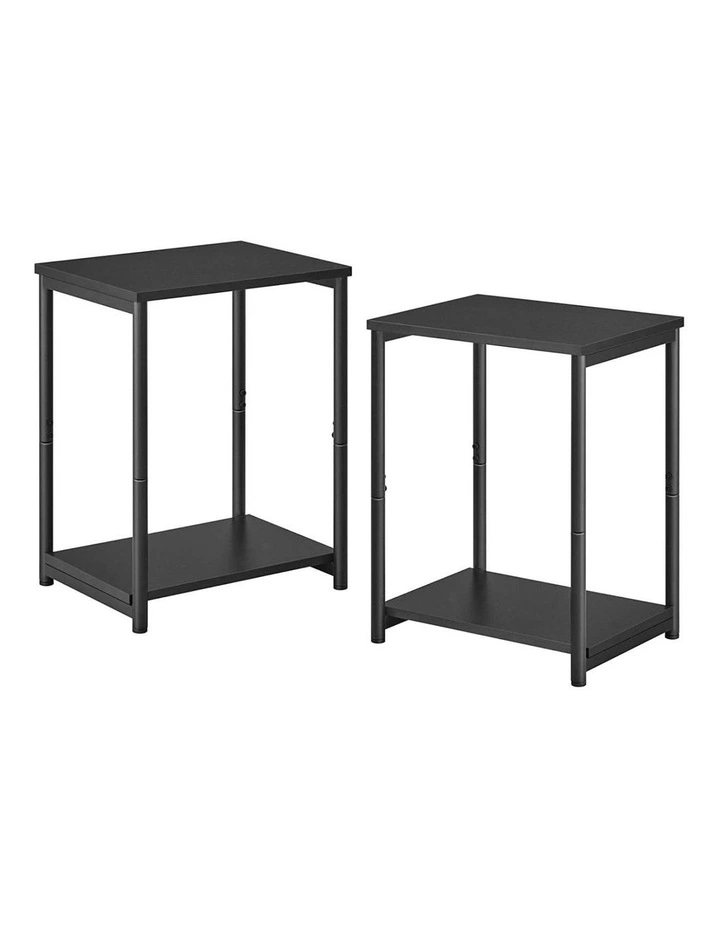 Side Table with Storage Shelf Set of 2 in Charcoal Gray/Black