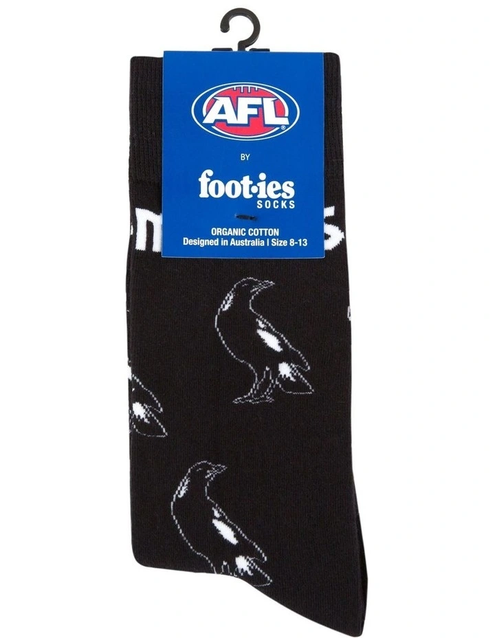 Collingwood Magpies Mascot Pattern Organic Cotton Socks in Black