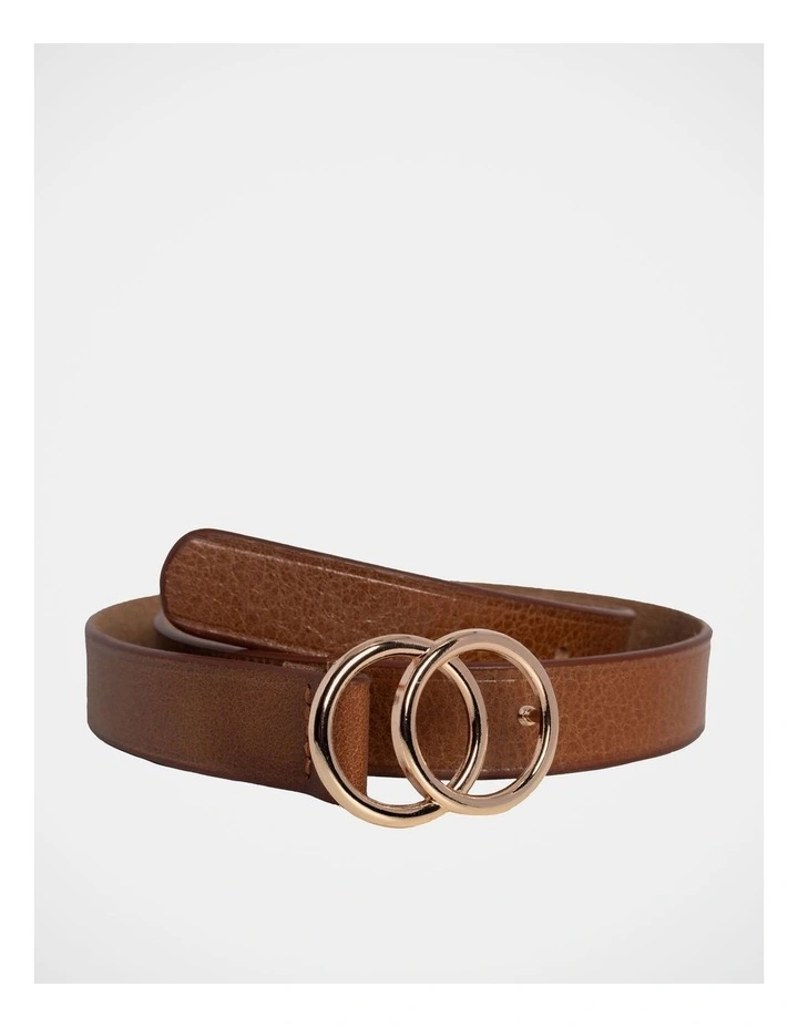 Brittany Double Ring Leather Belt in Tan