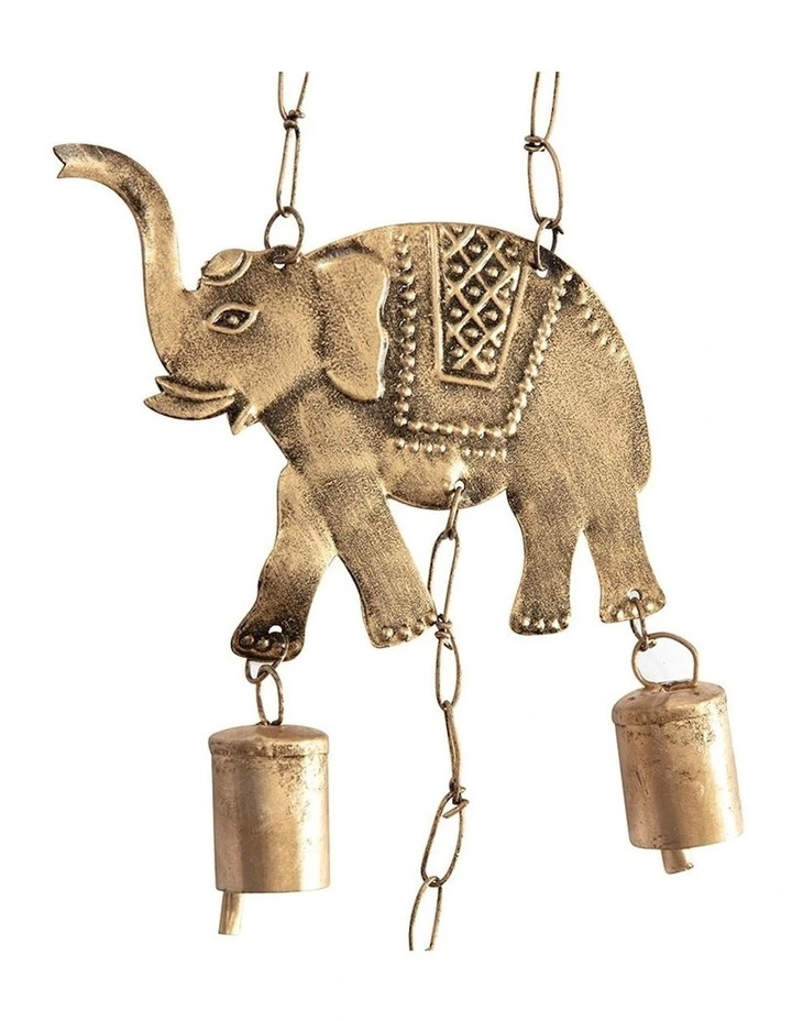 Handcrafted Elephants Door Chime in Distressed Gold