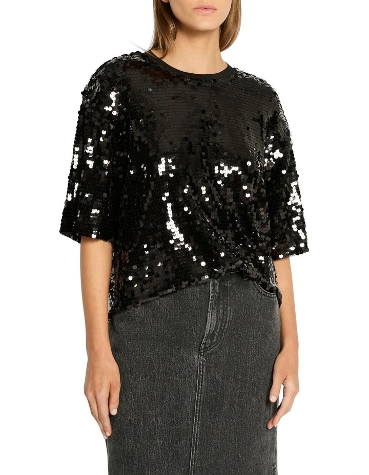 Midnight Kiss Tee in Black Sequins
