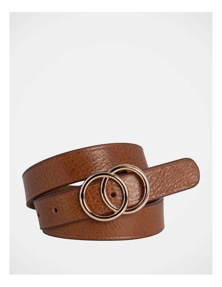 Brittany Double Ring Leather Belt in Tan