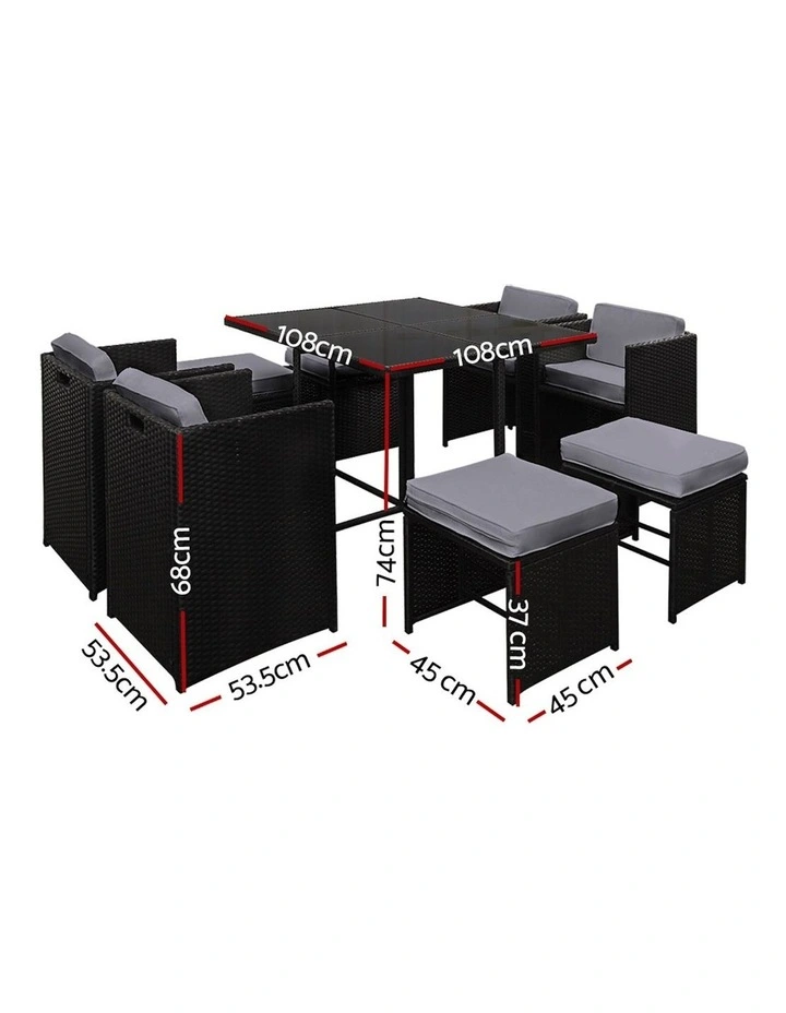 Outdoor Dining Set In Black/Grey