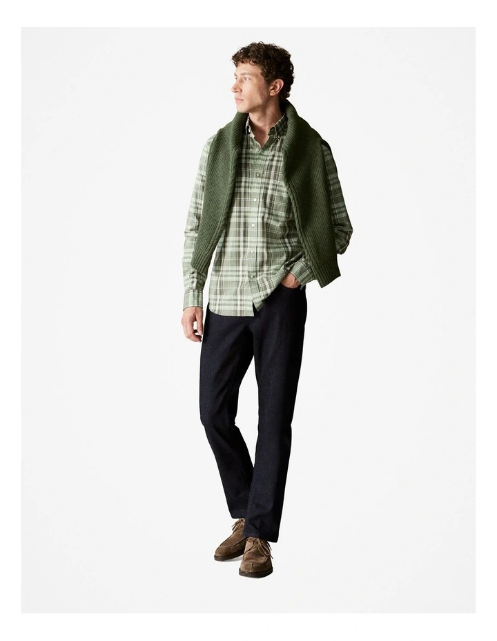 Regular Fit Supima Cotton Tonal Check Shirt in True Olive