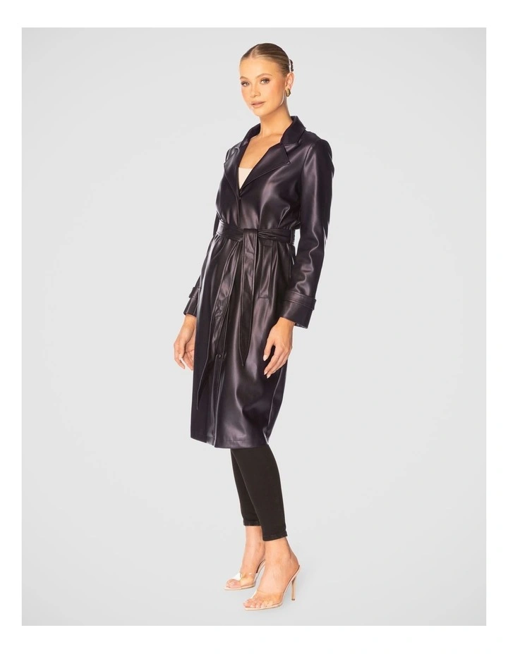 Leilani Vegan Leather Coat in Black