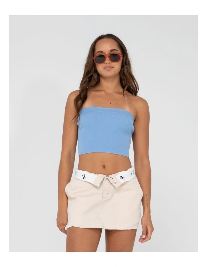 Amelia Strapless Knit Top in Blue