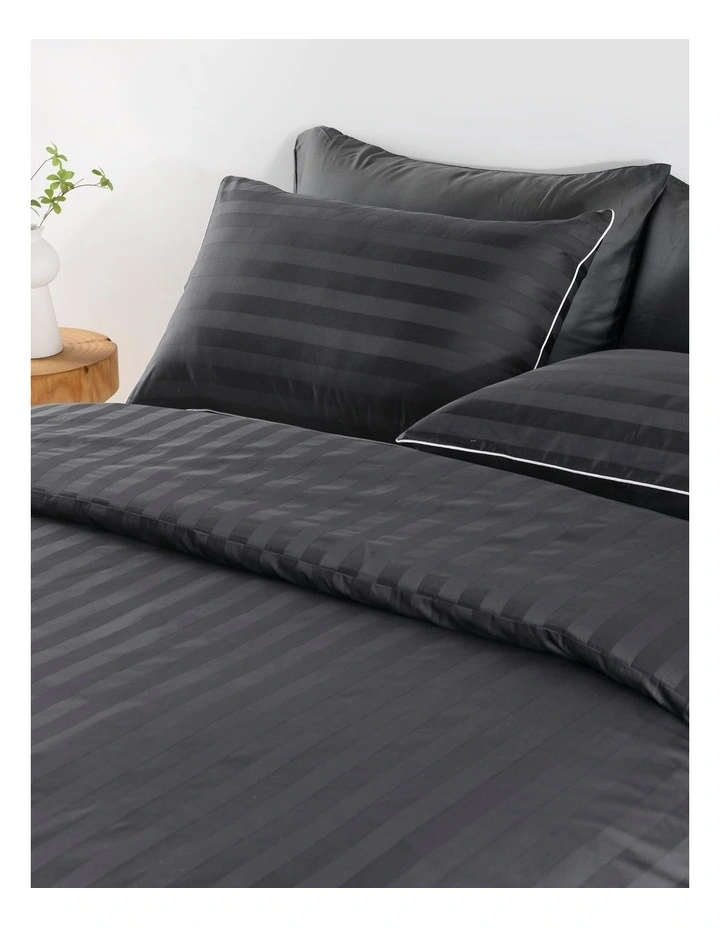 600TC Kensington Cotton Jacquard Stripe Quilt Cover Set in Charcoal