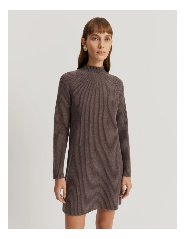 Organically Grown Cotton Blend Mini Knit Dress in Truffle Marle