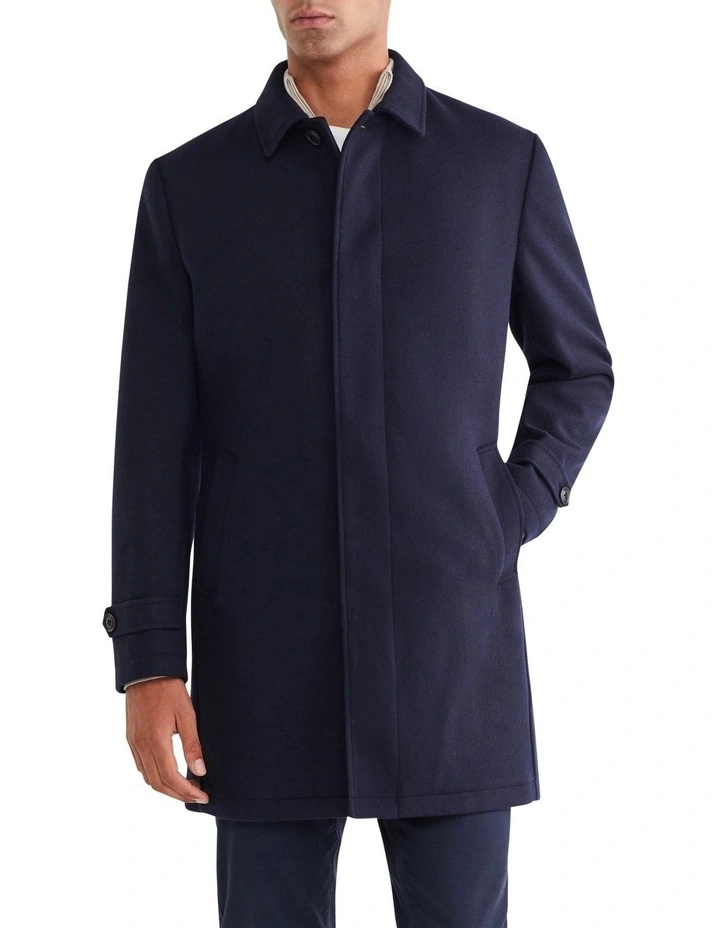 4 Button Melton Tailored Coat in Navy
