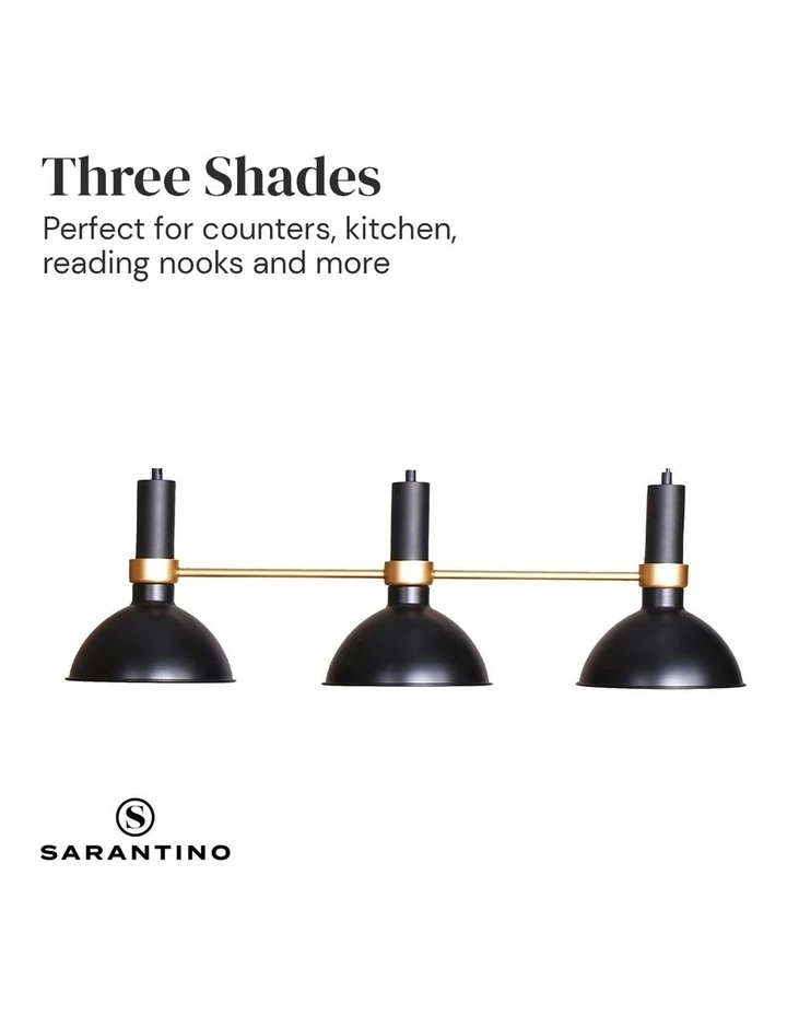 3-Light Metal Retro Style Pendant Lamp in Black