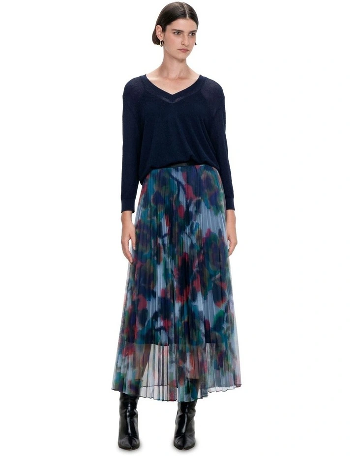 Mirage Bloom Mesh Sunray Pleat Skirt in Multi