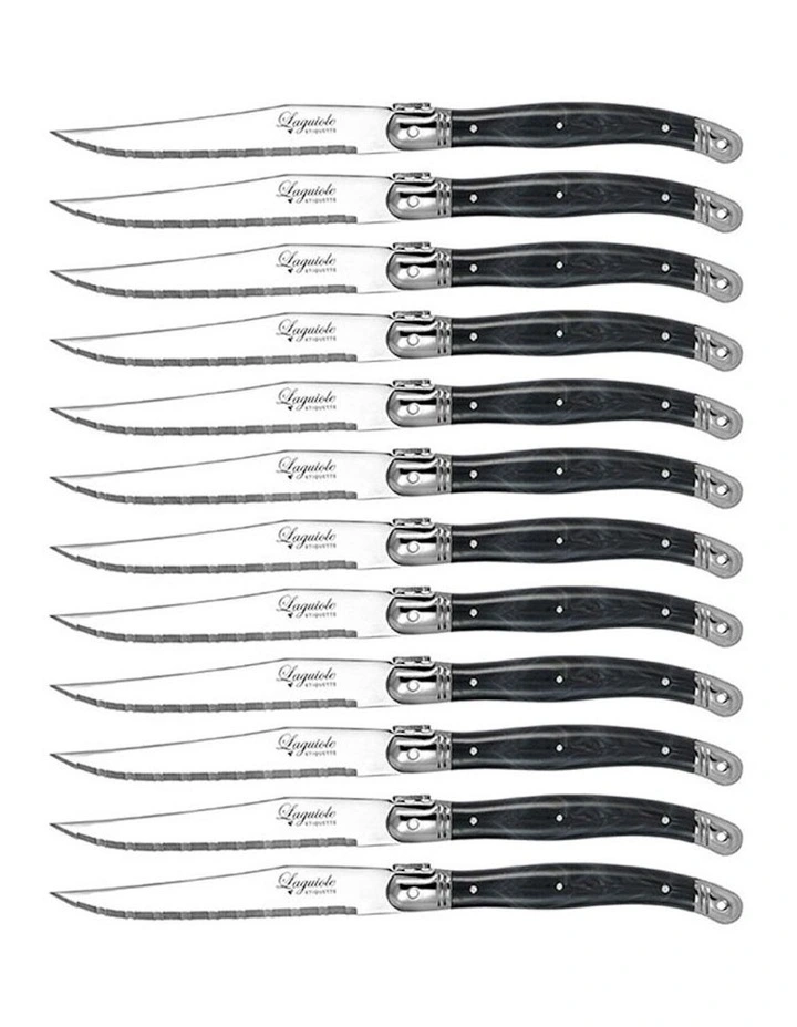 Stainless Steel Steak Knife Cutlery 12 Pack 23.5cm in Marble Black