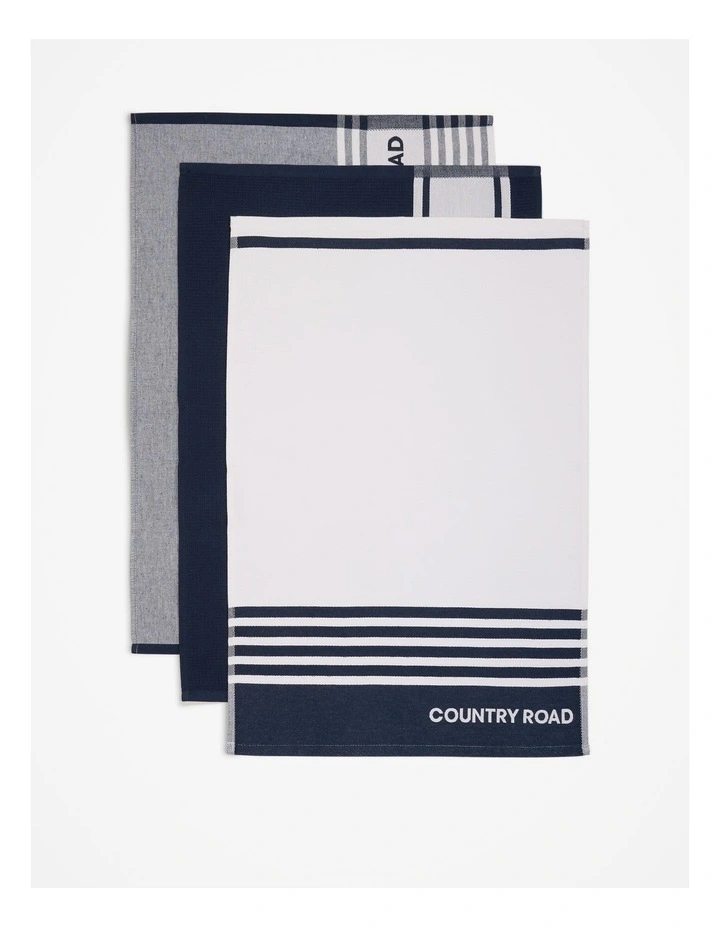 Aeri Australian Cotton Tea Towel Pack of 3 in Navy