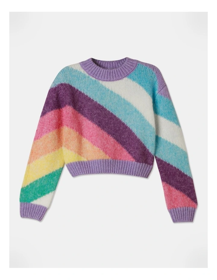 Knitted Cropped Fluffy Jumper in Rainbow