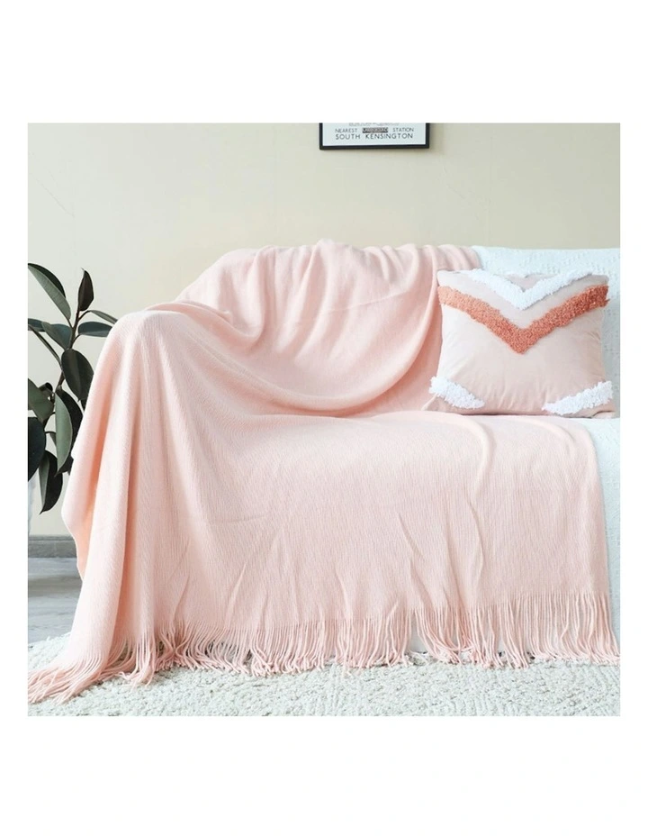 Acrylic Solid Knitted Throw Blanket in Pink