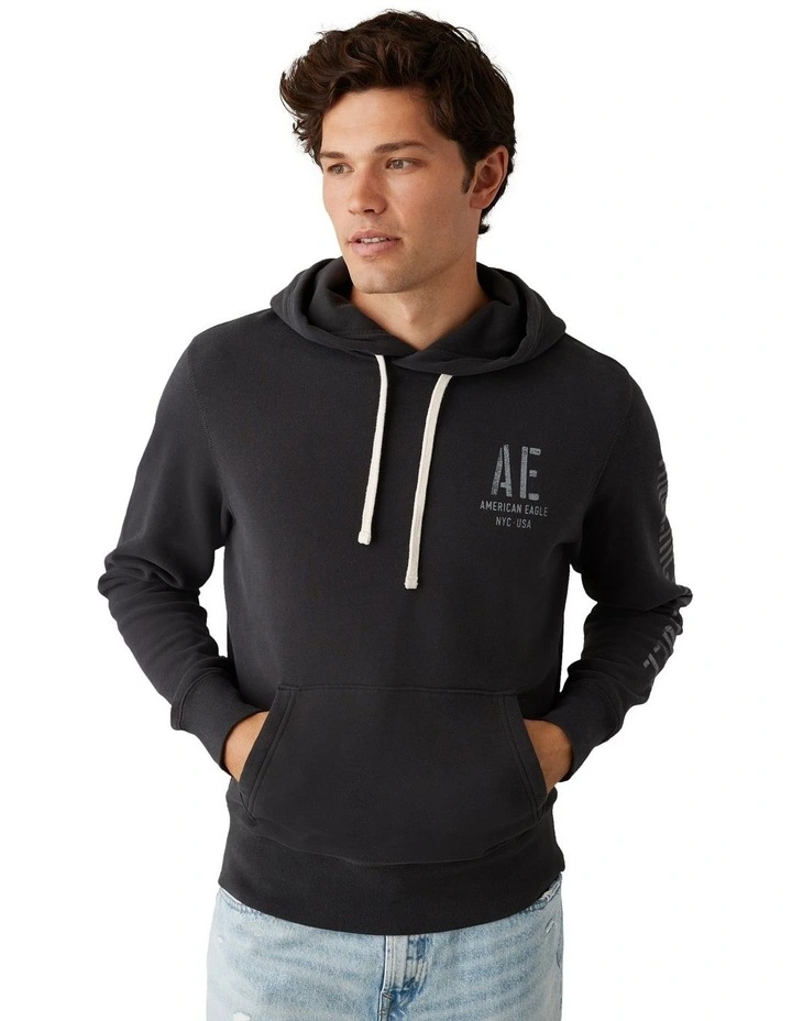 Super Soft Graphic Hoodie in Washed Black