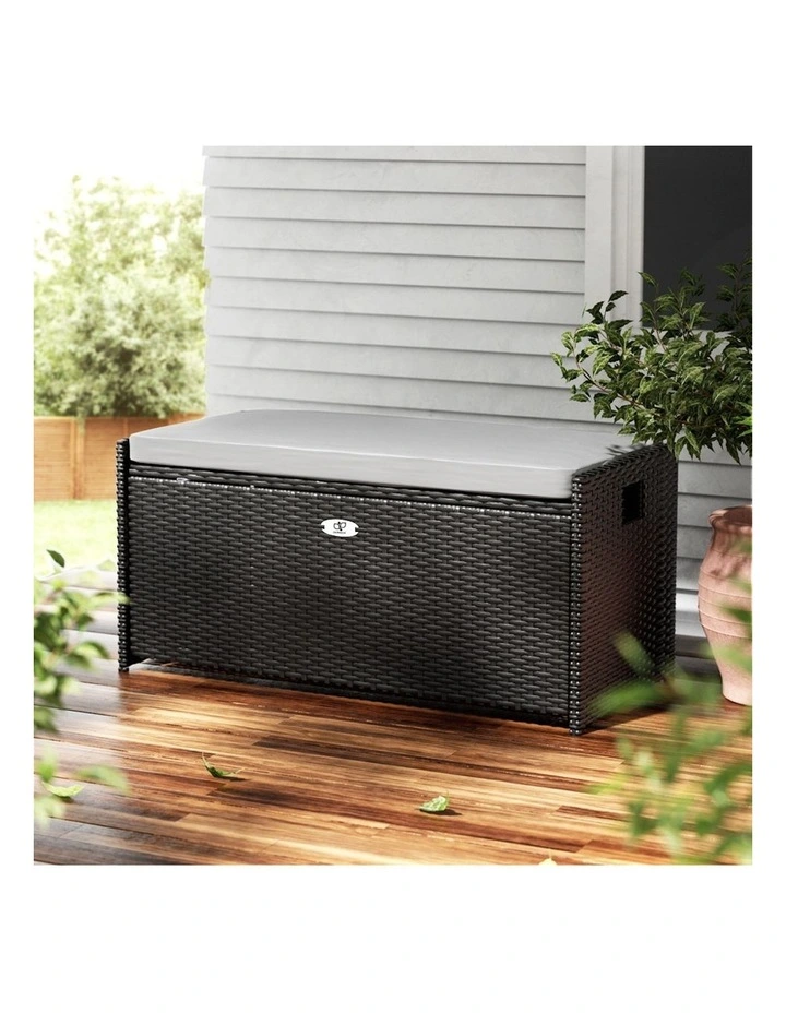 Wicker Outdoor Storage Bench in Black