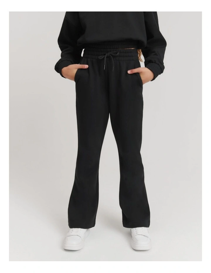 Teen Recycled Cotton Blend Flare Embroidered Sweat Pant in Black
