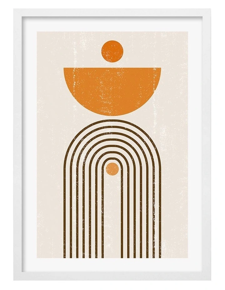 Australian Made Orange Boho Sun Arch Art Print A2 in White Frame