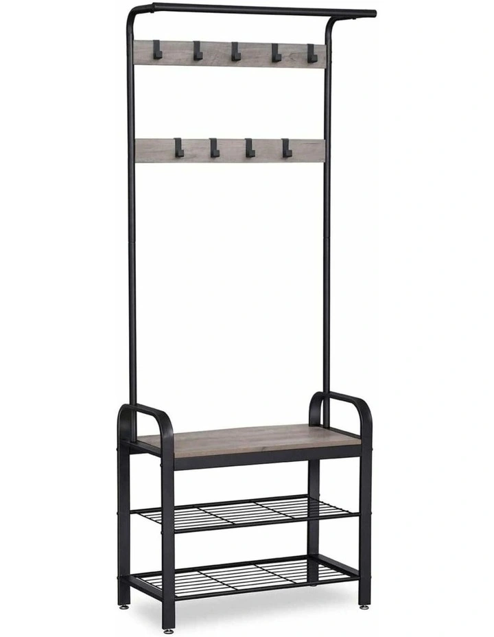 Coat Rack Stand with Bench 183cm in Greige and Black