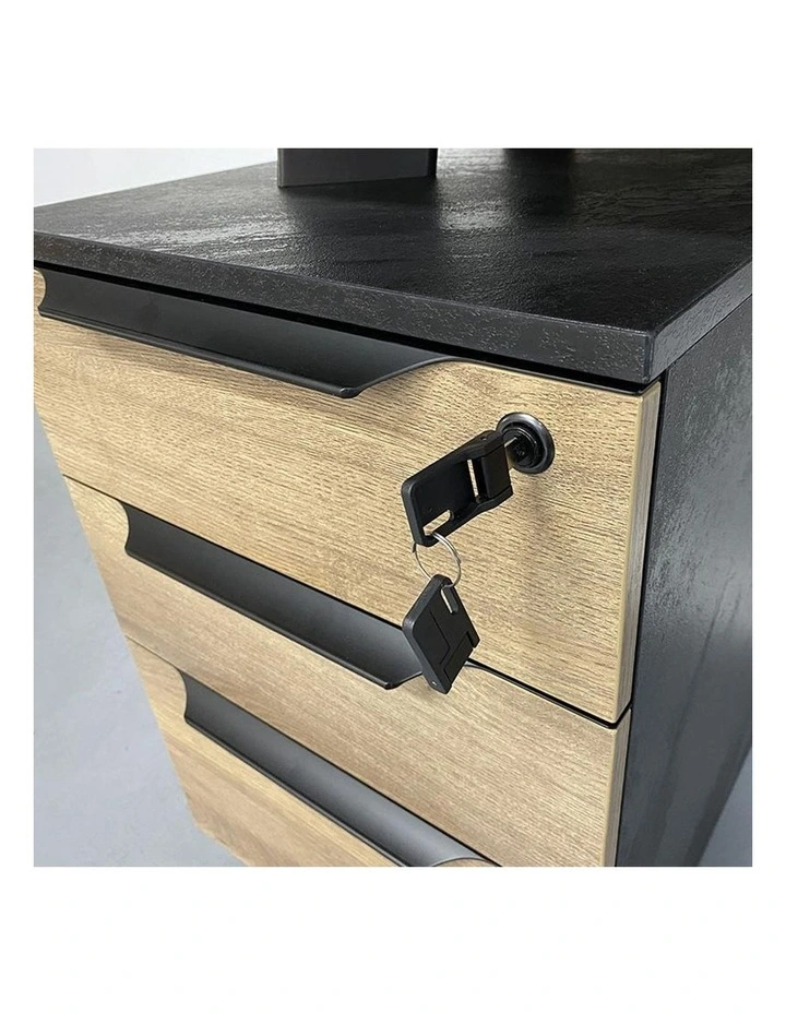 Arto 2 People Workstation Desk 1 Cabinet 2.4M Mahogany Black