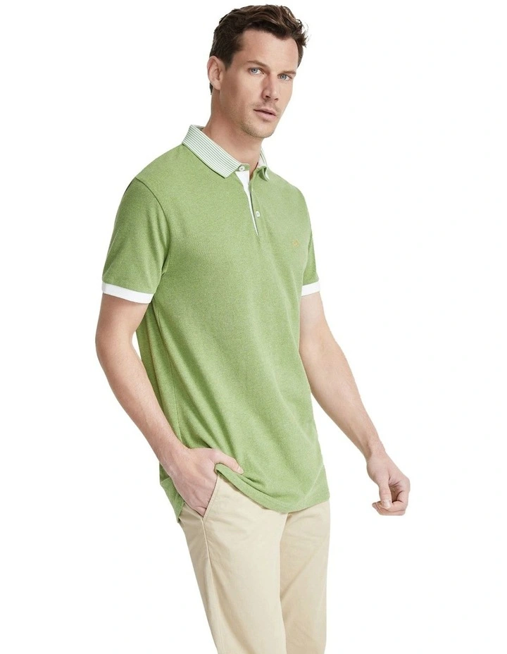 Axell Striped Collar Pique Polo in Green