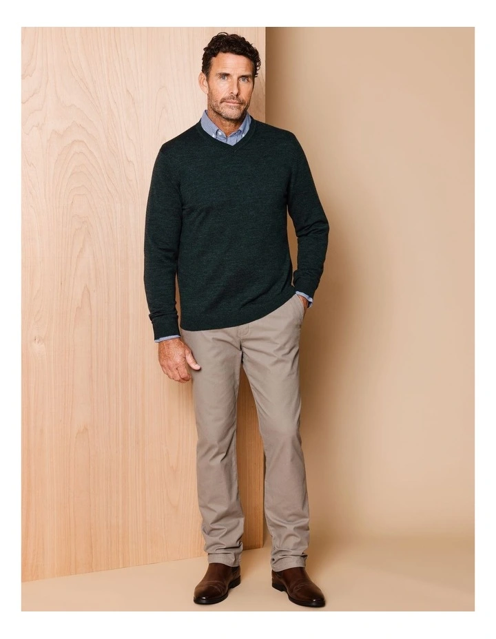 Australian Merino V-Neck Knit in Forest