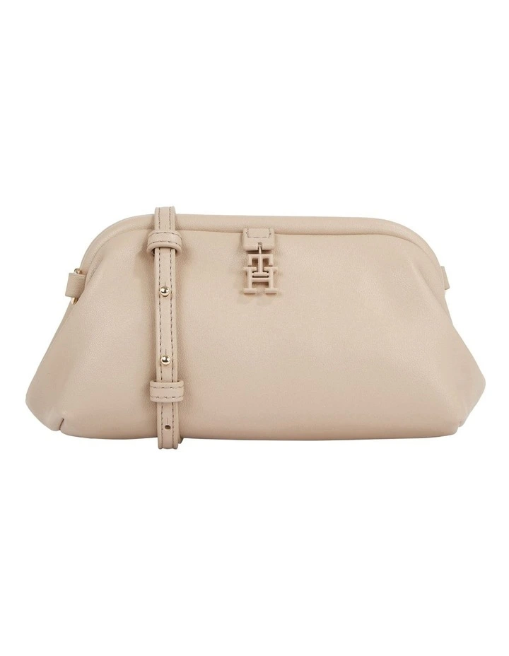 Reversible Monogram Plaque Crossover Bag in Beige
