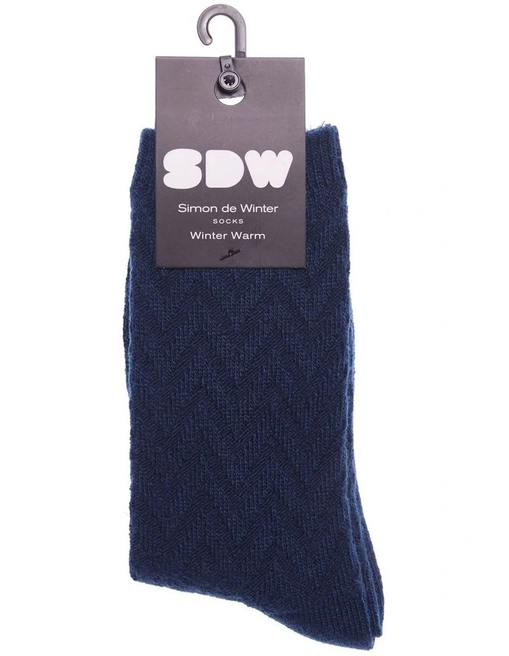Winter Warm Chevron Crew Socks 1 Pair in French Navy