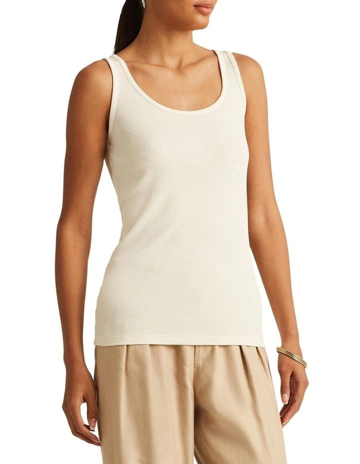 Cotton-Blend Tank Top in White
