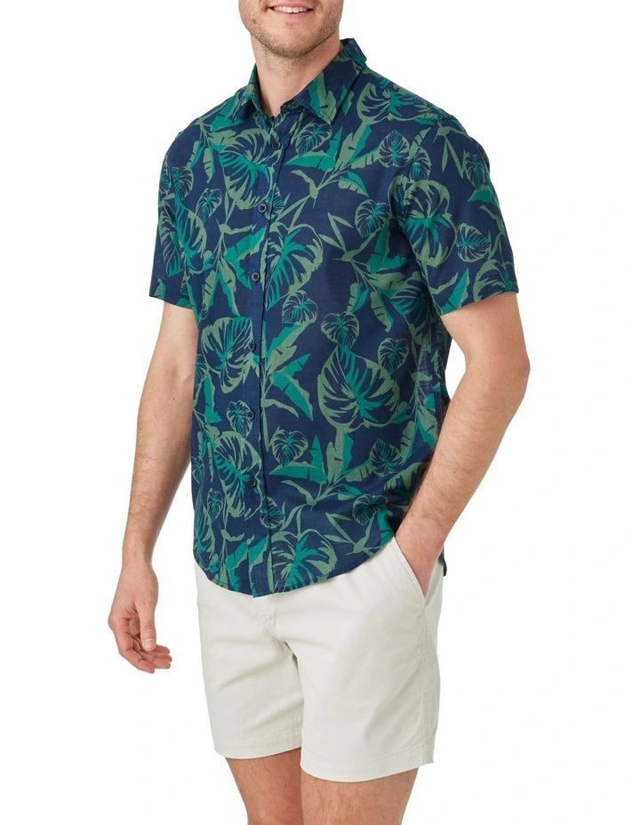 Beau Print Short Sleeve Shirt Assorted in Green/Navy