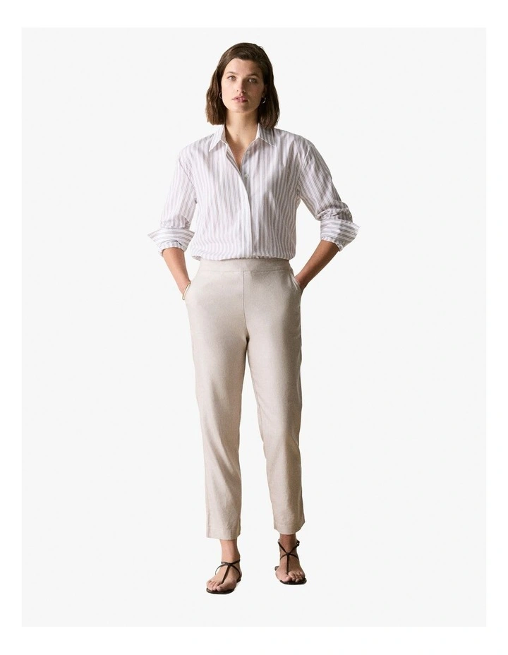 Yarn Dyed Stretch Linen Blend Pull On Pant in Flax