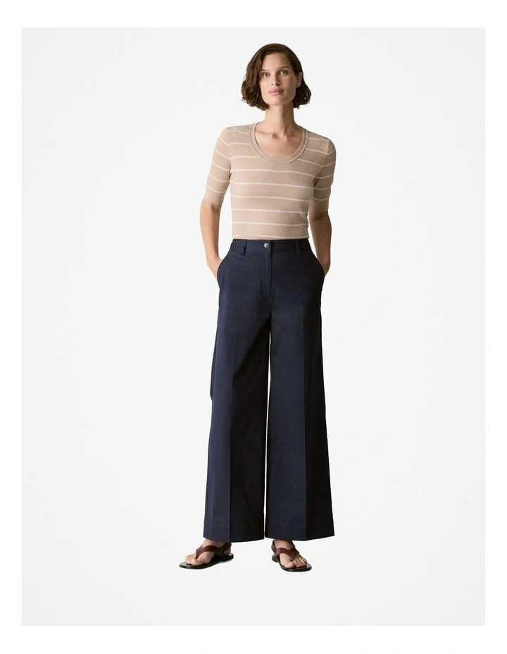 Merino Stripe Crew Knit T-shirt in Biscuit